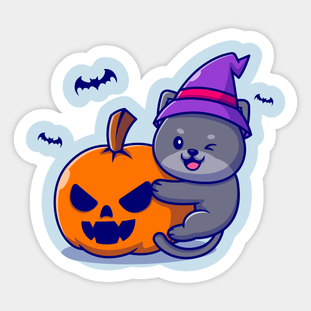 Cute Witch Cat Hug Pumpkin Halloween Cartoon Sticker by Catalyst Labs